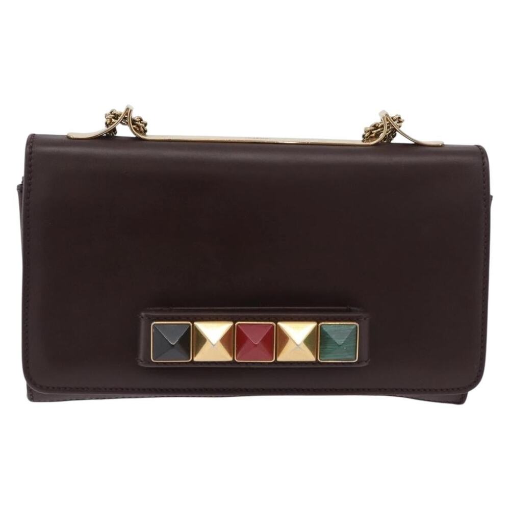 Valentino Leather Chain Shoulder Bag Brown